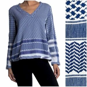 NWT Cecilie Copenhagen Woven Thread Shirt Blue White  Resortwear Cotton Large